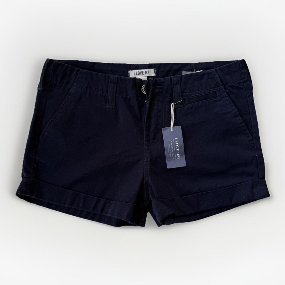 NWT I Love H81 Navy Chino Shorts Cotton‎ Blend Low Rise Casual Preppy Size 26